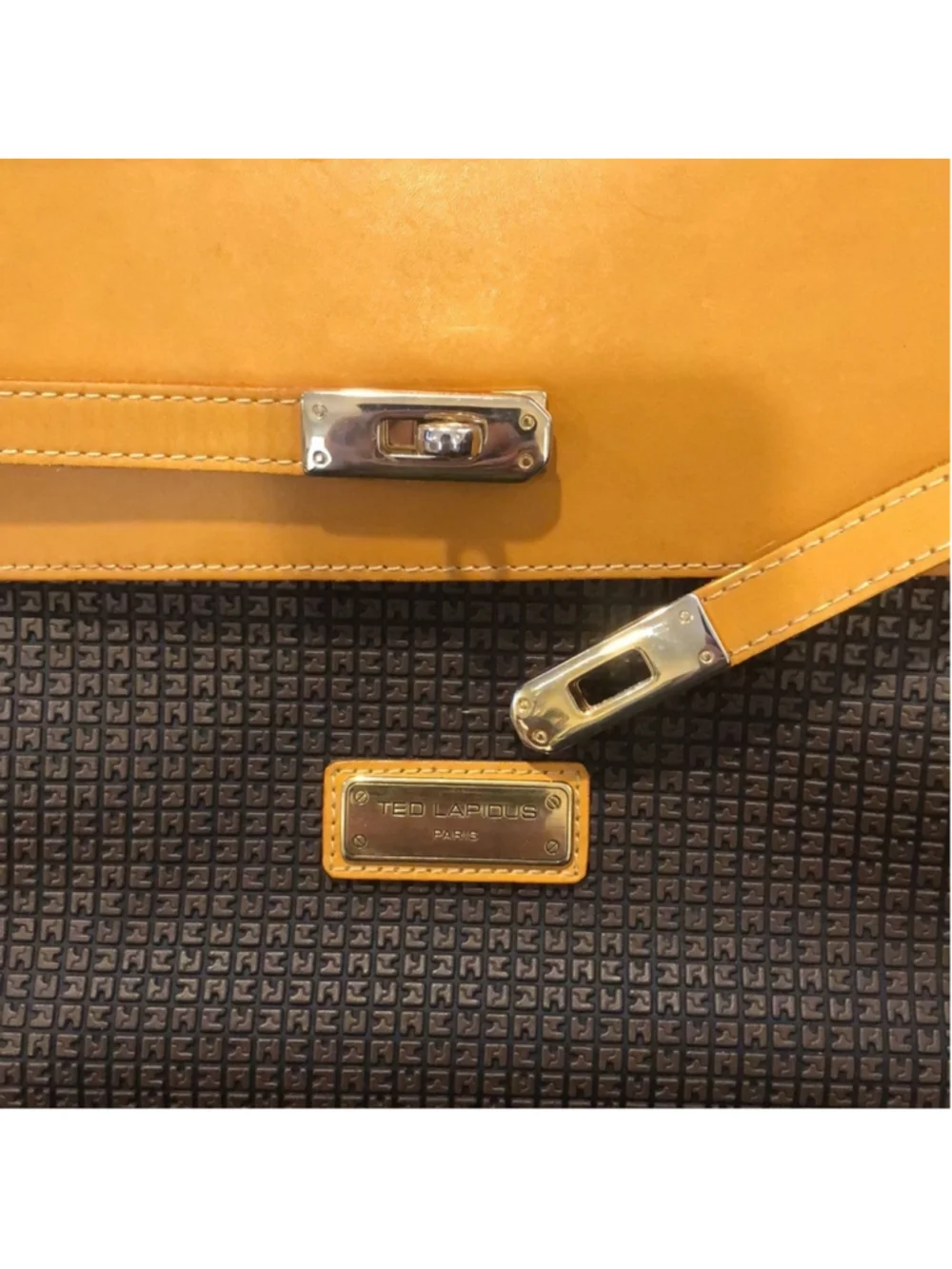 TED LAPIDUS Caramel Leather Top Handle & Monogram Embossed Crossbody Satchel